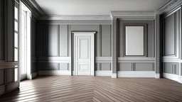 Classical empty room interior 3d render,The rooms have wooden floors and gray walls ,decorate