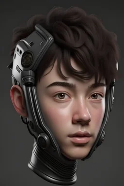 photo realistic AI robot Gamer Head with hair