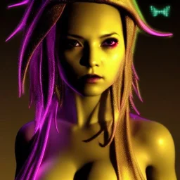 Sweet cyber woman, Rosalia artist, cold ambient, rain, fog, latex, cables, purpurin, black, gold, rings piercing, yellow, decorative color feathers, circuits, neon style, a lot of led lights, fog, rain, vibrant color, highly detailed, art stations, concept art, smooth, unreal engine 5, god rays, ray tracing, RTX, lumen lighting, ultra detail, volumetric lighting, 3d, finely drawn, high definition, high resolution.