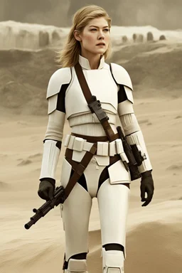 [Rosamund Pike] Rosamund's provocation had failed to elicit the reaction she'd hoped for. The torturer merely wiped the spittle from his face and backhanded her hard across the cheek. Her mind raced as he methodically began tearing away pieces of her white stormtrooper armor, examining each component with twisted curiosity before casting it aside. She had to get free, but how? As long as the energy bars were engaged, escape was impossible. A desperate plan formed. When next the electro-spike