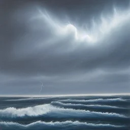 April Gornik, painting, ocean, waves, lightning bolts, photo realistic, 8k, storm, blizzard, hurricane