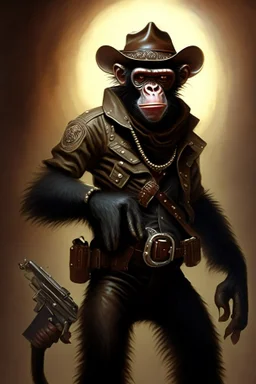 dark bounty hunter monkey cowboy with pistols