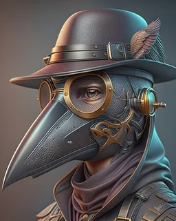 Best quality, masterpiece, ultra high definition,Futuristic, cyberpunk, Plague doctor mask, Comic style