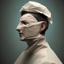 rendered in blender trash bag on his head and crumpled paper as a texture, collage paper and tape, slit - scan photography, high resolution, cinematic, unreal 6, breathtaking detailed