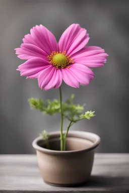 A stock photo of pink Cosmo flower in a pot
