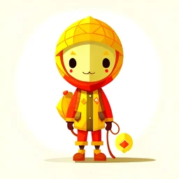 Make me the image of a happy little yellow/ orange/ red character, make it as minimal, geometrical and logo as possible, soft, with a white background, reflecting the different aspects of the personality described below: ISFP (Adventurer) is a personality type with the Introverted, Observant, Feeling, and Prospecting traits. They tend to have open minds, approaching life, new experiences, and people with grounded warmth. Their ability to stay in the moment helps them uncover exciting potentials.