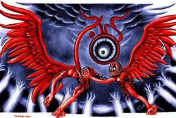 wings, freaky crazy evil eye with wings, laughing, flying, satan wings, dark, terror, horror