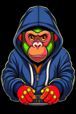 a gaming monkey wearing a hoodie
