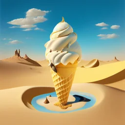 an ice cream in the desert in the style of dalì