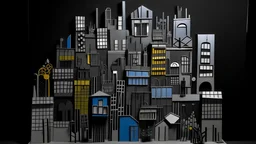 A gray city at night made out of metal painted by Stuart Davis