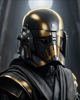 star wars bald male corellian pilot wearing dark gunmetal grey and black First Order special forces TIE pilot armored flightsuit and helmet with gold trim inside the jedi temple, centered head and shoulders portrait, hyperdetailed, dynamic lighting, hyperdetailed background, 8k resolution, volumetric lighting, light skin, fully symmetric details