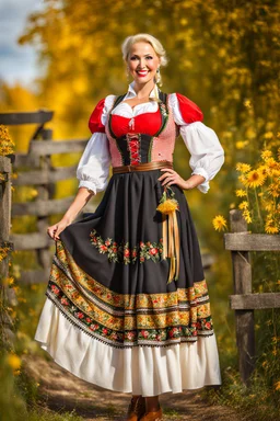 fullbody oktoberfest lady, outdoor, vladimir mukhin folk dancer in countryside