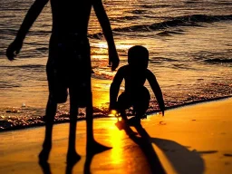 children playing on the Indian beach capture them against the sun and make an art silhouette, hyper details, real sharp, 8k, well detailed