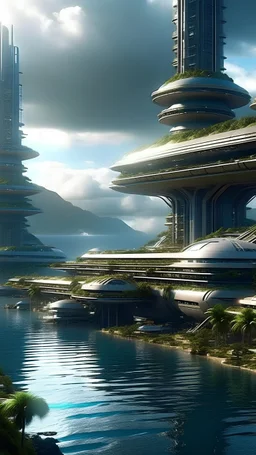 futuristic sci fi city, hawaii