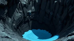 A very deep, scary pit, at the bottom of which is a bluish, slime-like substance.