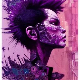 beautiful punk girl, hyper detailed, hyperdetailed, intricately detailed, illustration by <kilian eng> <Yoji Shinkawa>, purple tones,