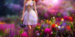 bright fairy, beautiful portrait, flowery landscape