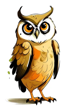 cartoon of an owl, (((with wing up to it's beak ))) , side profile