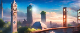 clock on tower, saber lights, greenery, flowers