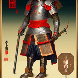 Ukiyo-e Style , Male Samuri in armour, full body