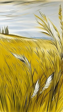 White grasslands with golden grass painted by Pablo Picasso