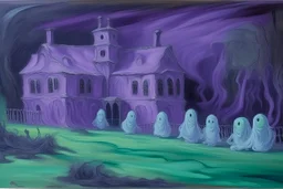 A light purple haunted prison with slimy ghosts painted by Gustave Courbet