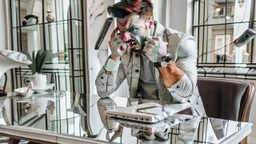 angry guy on phone at incomplete table next to marble tabletop