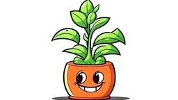 mascot character looks like a plant, grow in pots