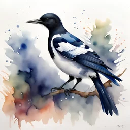 magpie, watercolor