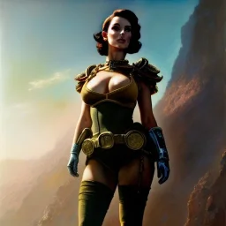 Drawing of beautiful face,'beautiful,Busty Cait(Fallout4)',intense stare, ancient skintight armor, balanciaga fashion clothe painting by gaston bussiere, greg rutkowski, yoji shinkawa, yoshitaka amano, tsutomu nihei, donato giancola, tim hildebrandt,KyuYong Eom, Oil on canvas, cinematic composition, extreme detail,fit full head inside picture,16k