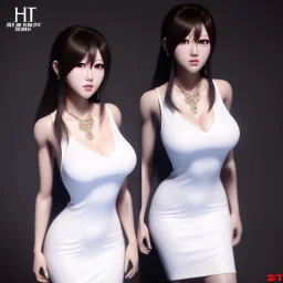 woman hitomi tanaka, white dress, highly realistic