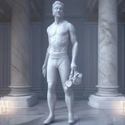 Greek white marble statures inside Peripheral majortown London, year 2037, Night suit , shelled, anti-realism,atmospheric, cinematic lighting, colourful, unreal engine 5