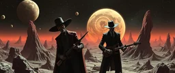 vampire space cowboy in the style of Escher and Giger