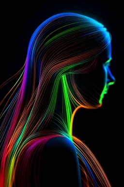 (Ultra Long Exposure Photography)) high quality, highly detailed, Colorful beautiful woman silhouette made of ultra bright neon strings, beautiful silhouette,
