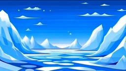 cartoon illustration: North Pole, nature with icebergs and frozen sea