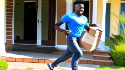 suspiciously looking Tyrone runs away with small delivered package from porch