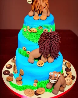 Lion king model made of cake with chocolate buttons