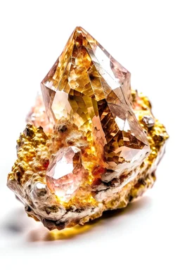 gold Achroite Crystal big close up stone on light white background