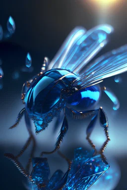 transparent gemstone fly, in blue fire chrome casino, high detail, 8k, cinematic, depth of field, art