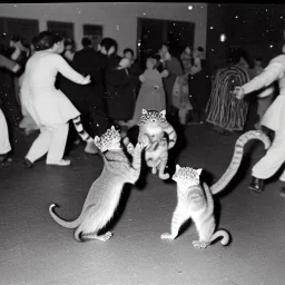 Old photo of new year's party monkey with dancing cats