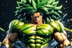 Broly in 8k realistic anime artstyle, dynamic pose, oshare kei, hurufiyya, rtx , intricate details, highly detailed, high details, detailed portrait, masterpiece,ultra detailed, ultra quality