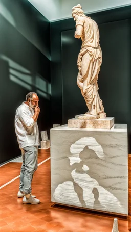 Greek sculpture in Portuguese natural stone, marble, Shot on Canon EOS R5, 50mm lens, depth of field, shutter speed 1/ 1000, f/ 2. 8, white balance, 6000k. High resolution, realistic details, HDR efects, film grain, 8K. -–ar 2:3