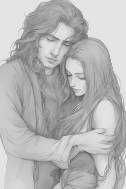 Dnd style, Young man hugging a woman with long hair from behind