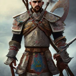 portrait of a warrior with turk man themed armour, extremely detailed, UHD, 8k,The close-up camera effect,sharp focus, perfect position,hyperphotorealistic