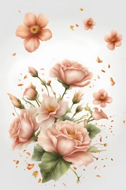 flowers falling from the top, rustic theme, realistic pictures