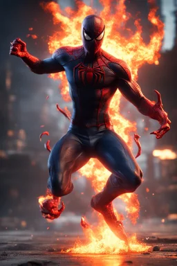 Spiderman from Marvel as a demonic hell spawn with fire on body fighting with Superman from Dc as a demonic hell spawn with fire on body, hell background, Full body display, max level ultra realistic, ray tracing reflections, legendary, energy, HD, photorealistic, HDR, epic composition, Unreal Engine, Cinematic, Color Grading, Ultra-Wide Angle, hyper-detailed, beautifully color-coded, insane details, hyper realistic, intricate details, beautifully color graded, Unreal Engine, Cinematic, Color Gr