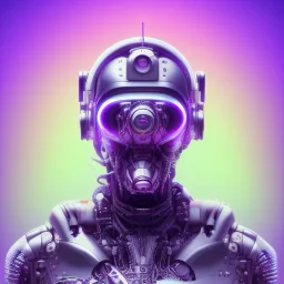 A beautiful portrait of a cyborg monkey purple neon color scheme, high key lighting, volumetric light high details psychedelic background