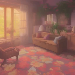 Inside a living room with flowers, thin contur lines, unreal engine, fantasy art by greg, loish, rhads, ferdinand knab, tom bagshaw, makoto shinkai and lois van baarle, rossdraws, ilya kuvshinov, night lighting, trending on studio ghibli, highly detailed, 8 k, octane render