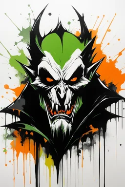 graffiti art of cartoon Dracula monster, elaborate acrylic spray paint by Yoji shinkawa + nick Edwards style with bold brushstrokes, romantic, glazing, orange, green, yellow, white