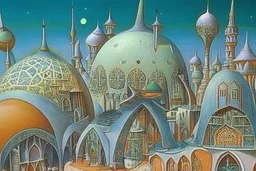 A surreal town with arches and domes by artist "Ian Miller" by artist "Alex Gross" by artist "photokinetic"